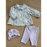 Комплект: блуза + лосины +чалма (интерлок+хб) р.86 цвет: крем/лиловый (10257)