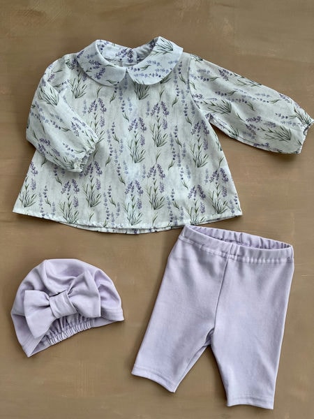 Комплект: блуза + лосины +чалма (интерлок+хб) р.86 цвет: крем/лиловый (10257)