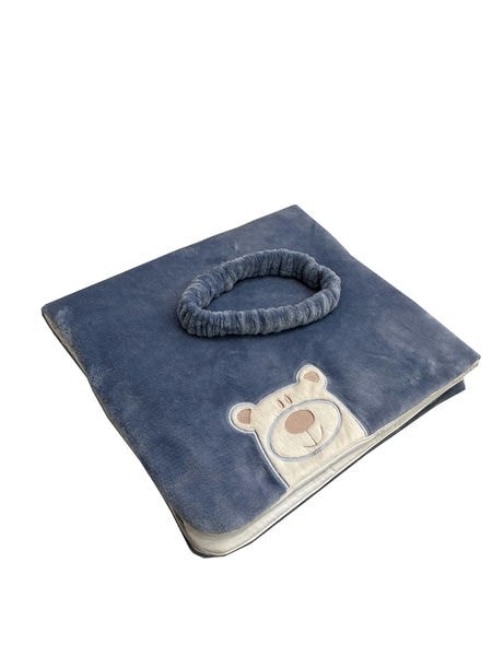  Детское велюровое одеяло-конвер Мишутка с поясом на резинке 90х90 цвет: синий (2020/1)