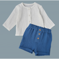 Комплект: блуза на кнопках + шорты (муслин) р.80 цвет: белый+индиго (2491)