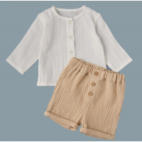 Комплект: блуза на кнопках + шорты (муслин) р.86 цвет: молочный+бежевый (2491)