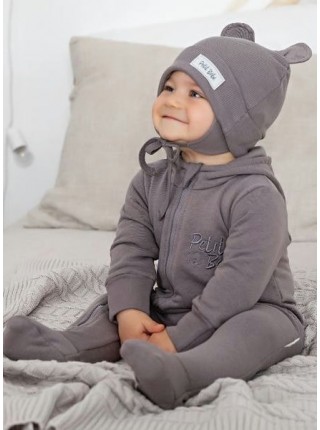 Детский комбинезон с капюшоном на молнии (футер без подклада) "Petit Bebe" (р. 62)  цвет: темно-серый (30025)