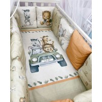 Детский универсальный комплект постельного белья 6 предметов для круглой (овальной) и стандартной кроватки "Сафари " (6101)