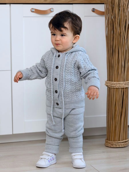 Комплект для малыша: кофта с капюшоном + штанишки р. 62 цвет:  серый (80027)