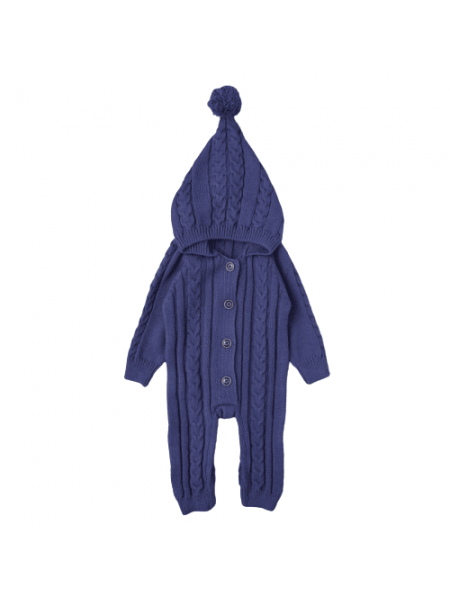 Детский вязаный комбинезон с капюшоном "Араны" (р. 62) цвет: синий (8002)