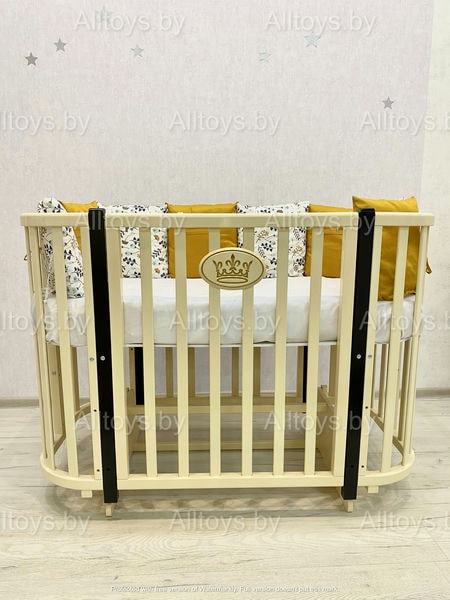 Кровать детская деревянная на колесе+маятник+ автостенка "Эмили  Lux 2" цвет: сл.кость /шоколад