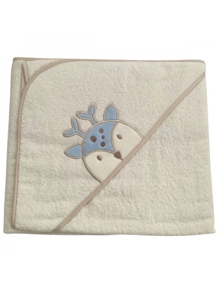 Детское банное полотенце с капюшоном -уголком " Олень " махра 73*100 см цвет: голубой 