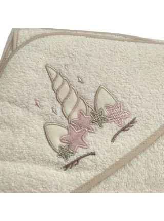 Детское банное полотенце с капюшоном -уголком " Единорог " махра 73*100 см цвет: бежевый
