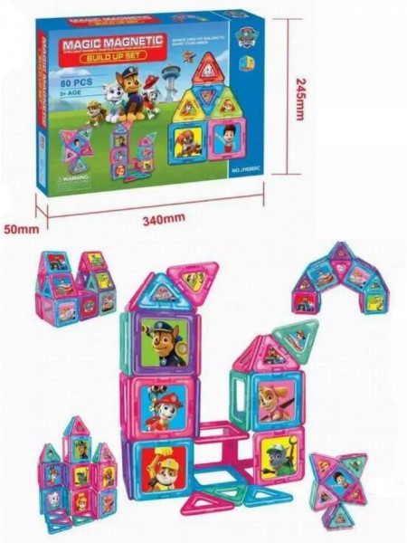 Конструктор магнитный Build up set 80 деталей 34х25х5м (62624 / JH6869C) 