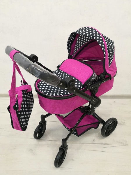 Детская коляска - трансформер для кукол с перекидной ручкой цвет: черно-малиновая 9695