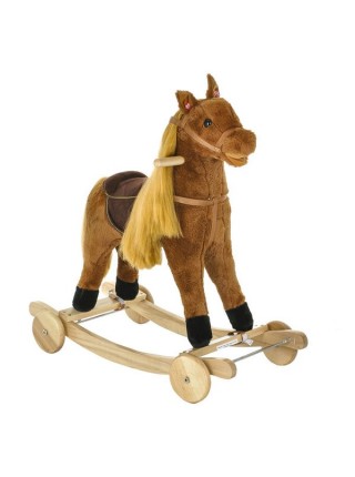 Детская плюшевая качалка на деревянных полозьях + колеса " Лошадка " со звуковыми эффектами PITUSO GS3042W