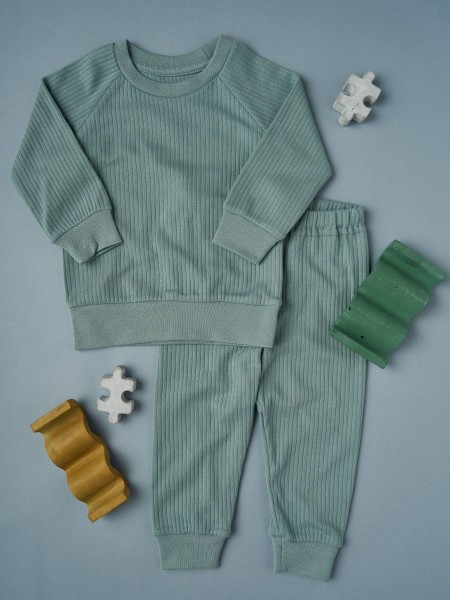 Комплект: джемпер+штанишки в рубчик (пижама) р.92 цвет: оливковый (1242-3)