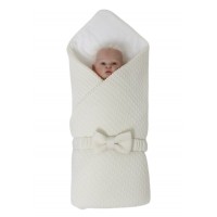  Детское вязаное одеяло-конверт с подкладкой и поясом на резинке 90х90 цвет: кремовый (2003/10)
