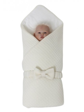  Детское вязаное одеяло-конверт с подкладкой и поясом на резинке 90х90 цвет: кремовый (2003/10)