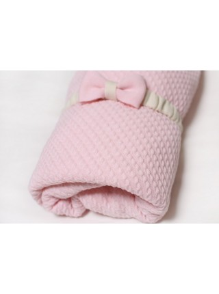  Детское вязаное одеяло-конверт с подкладкой и поясом на резинке 90х90 цвет: розовый (2003/2)