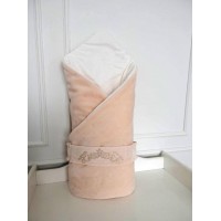  Детское велюровое одеяло-конверт Лаппетти с поясом на резинке 90х90 цвет: пудра (2024/2)