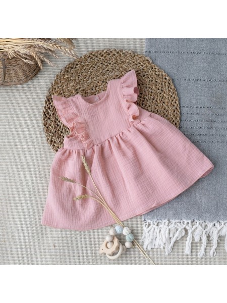 Детское платье с крылышками "Муслин" р. 68-74 цвет: розовая пудра (483(Мс)-222)