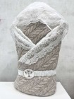  Детское вязаное одеяло-конверт с подкладкой, рюшей и поясом на резинке 90х90 цвет: жемчужный (B1037/4M)