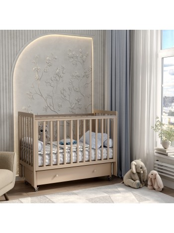 Детская деревянная кровать с маятником + колесо+ ящик "Classic Sleep" цвет: капучино