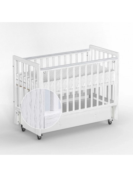 Детская деревянная кровать с маятником + колесо+ ящик "Classic Sleep PREMIUM" цвет: белый