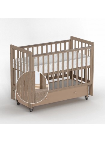 Детская деревянная кровать с маятником + колесо+ ящик "Classic Sleep PREMIUM" цвет: капучино