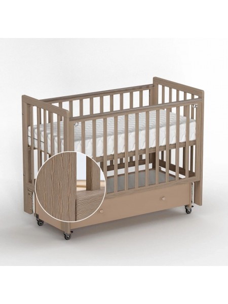 Детская деревянная кровать с маятником + колесо+ ящик "Classic Sleep PREMIUM" цвет: капучино