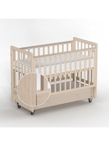 Детская деревянная кровать с маятником + колесо+ ящик "Classic Sleep PREMIUM" цвет: сатин