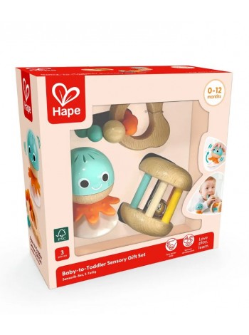 Подарочный набор игрушек погремушек HAPE "Малышам" 3в1 (E0126_HP)
