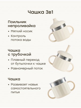 Поильник с ручками 2 в 1: с мягким носиком и трубочкой, 220 мл цвет: cream (15078)