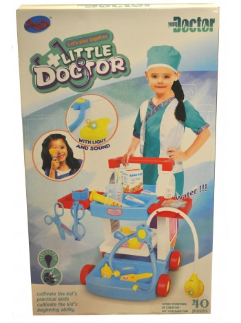 Детский игровой набор с тележкой " Доктор " с аксессуарами + световые и звуковые эффекты 969-18B
